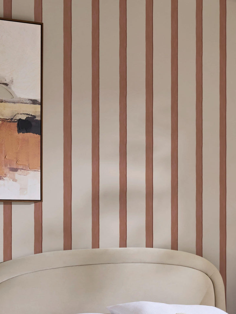 Rust Painted Stripe wallpaper sample A4, imported from the UK