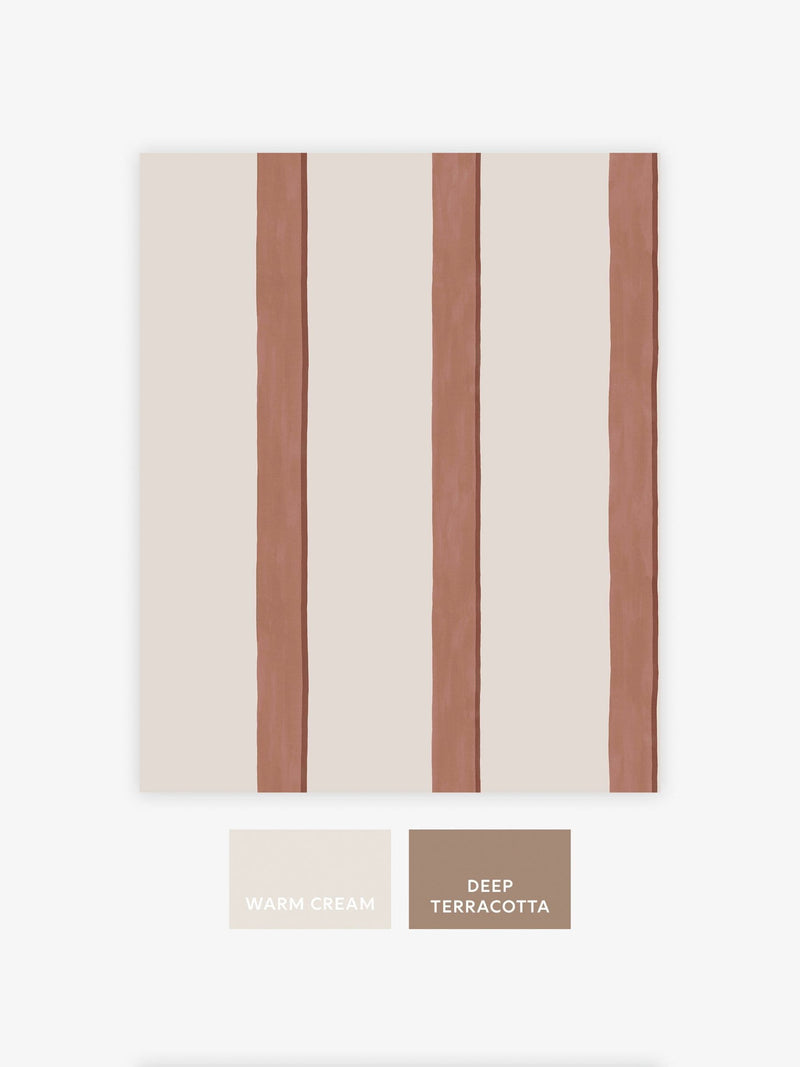 Rust Painted Stripe wallpaper sample A4, imported from the UK