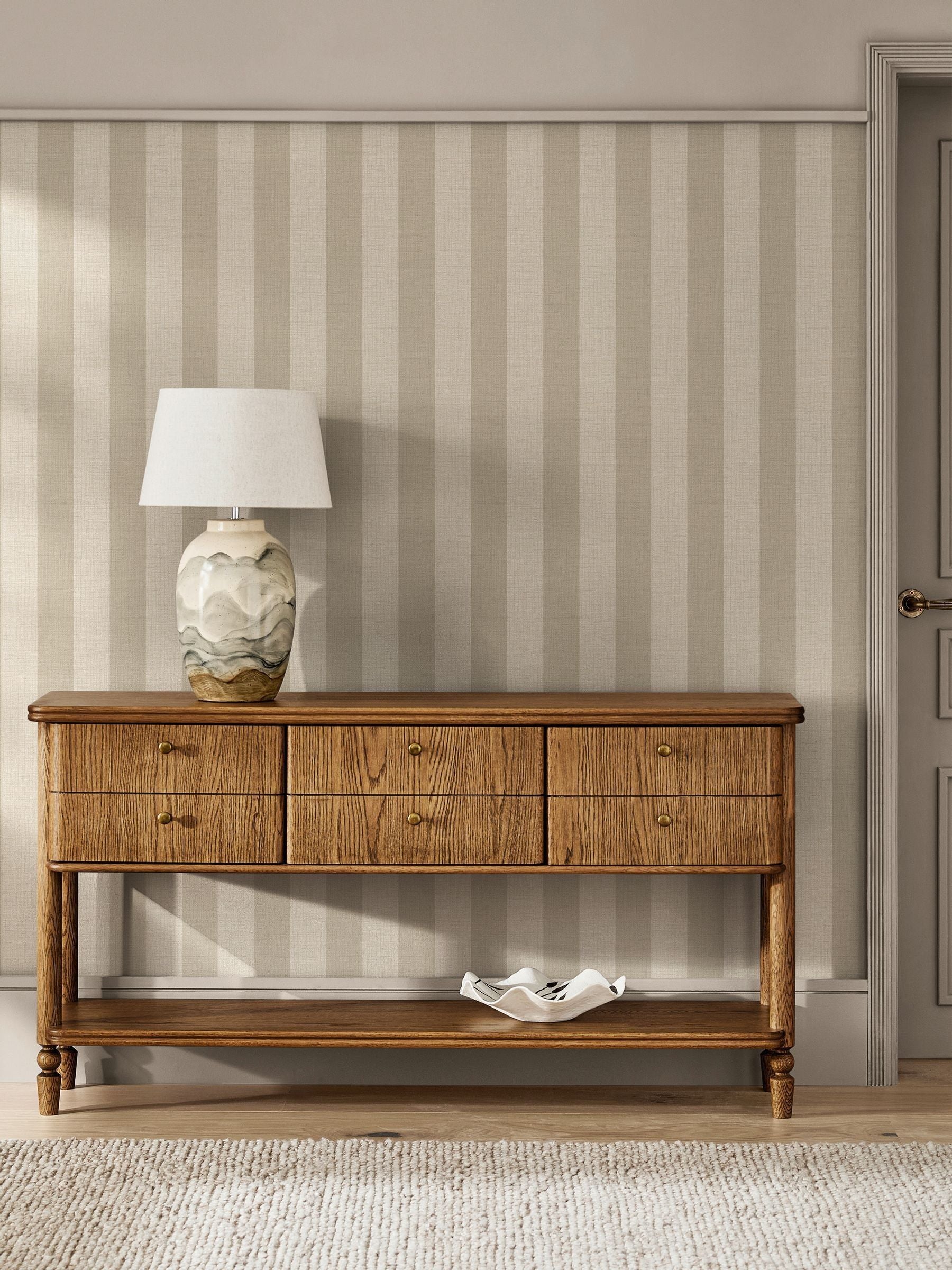 Wallpaper sample Warm Linen Stripe A4, imported from the UK