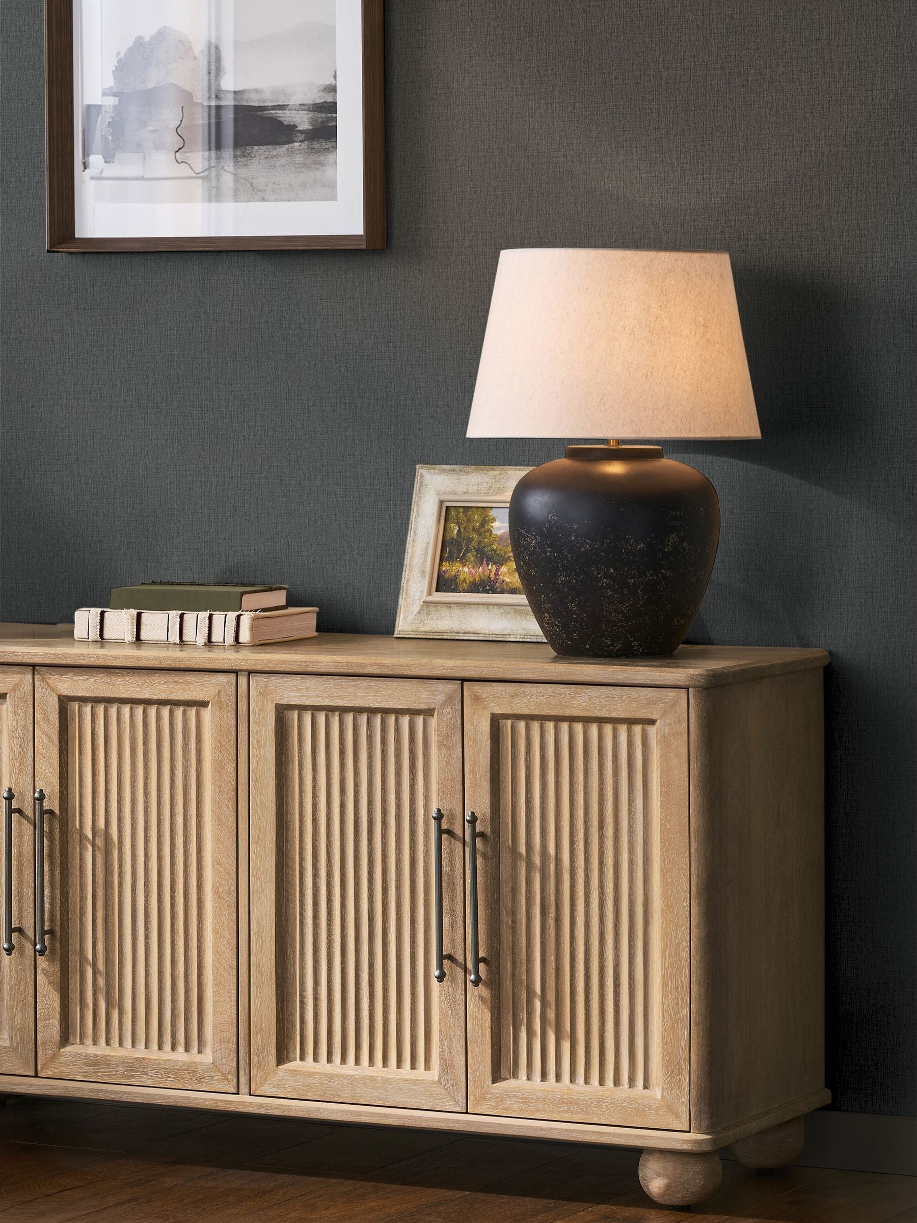 Charcoal linen look wallpaper sample A4 - British product