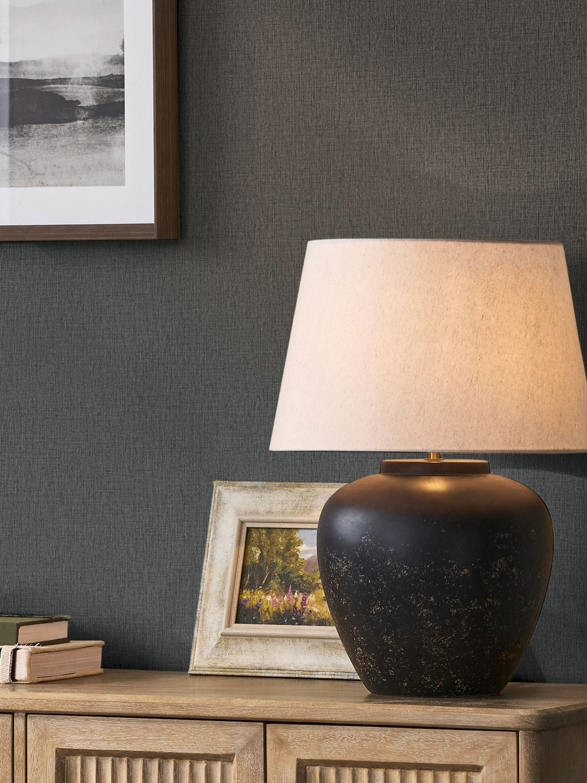 Charcoal linen look wallpaper sample A4 - British product