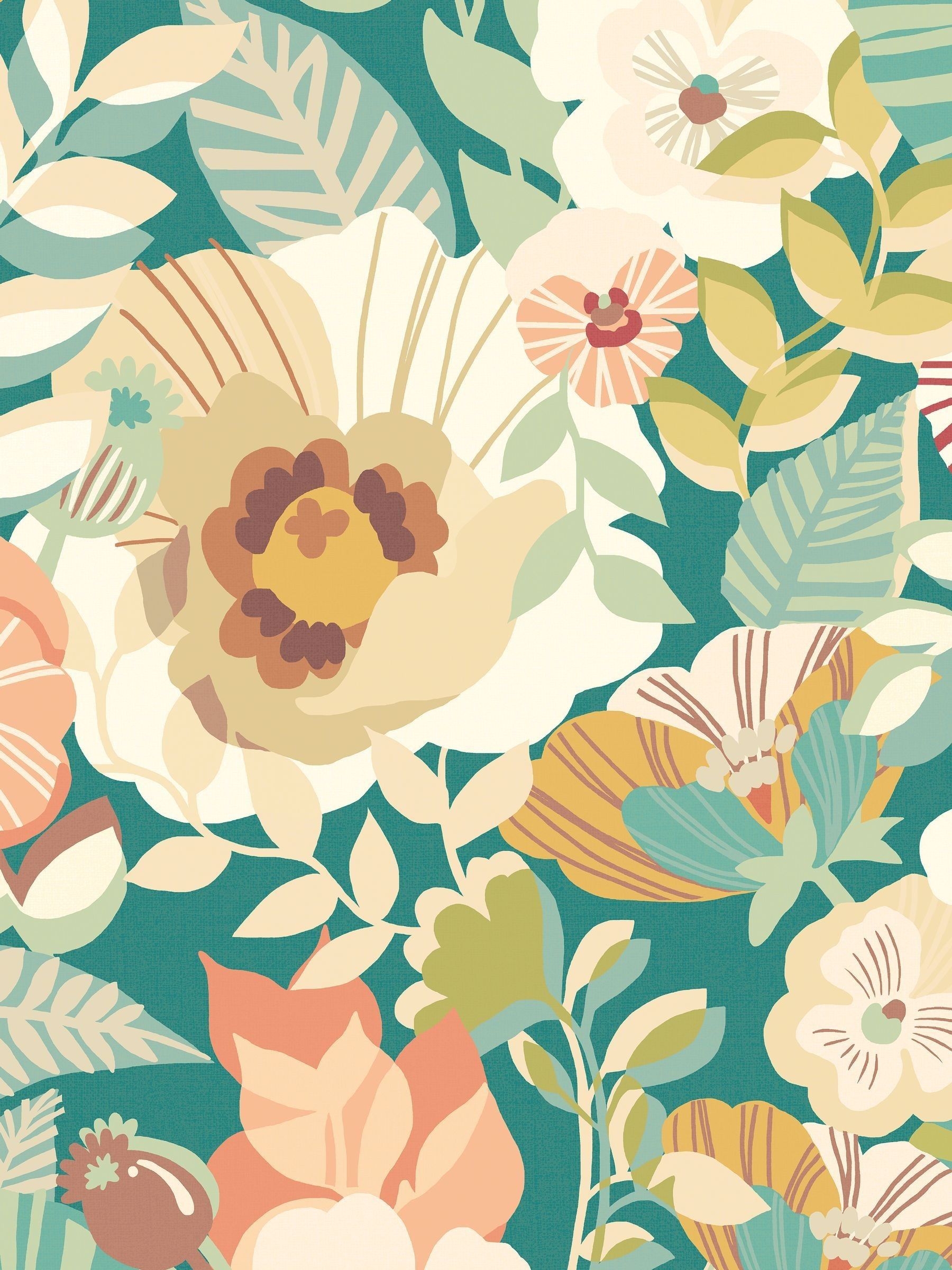 Ohpopsi wallpaper sample Emerald Glow Poppies and Pansies A4, imported from the UK