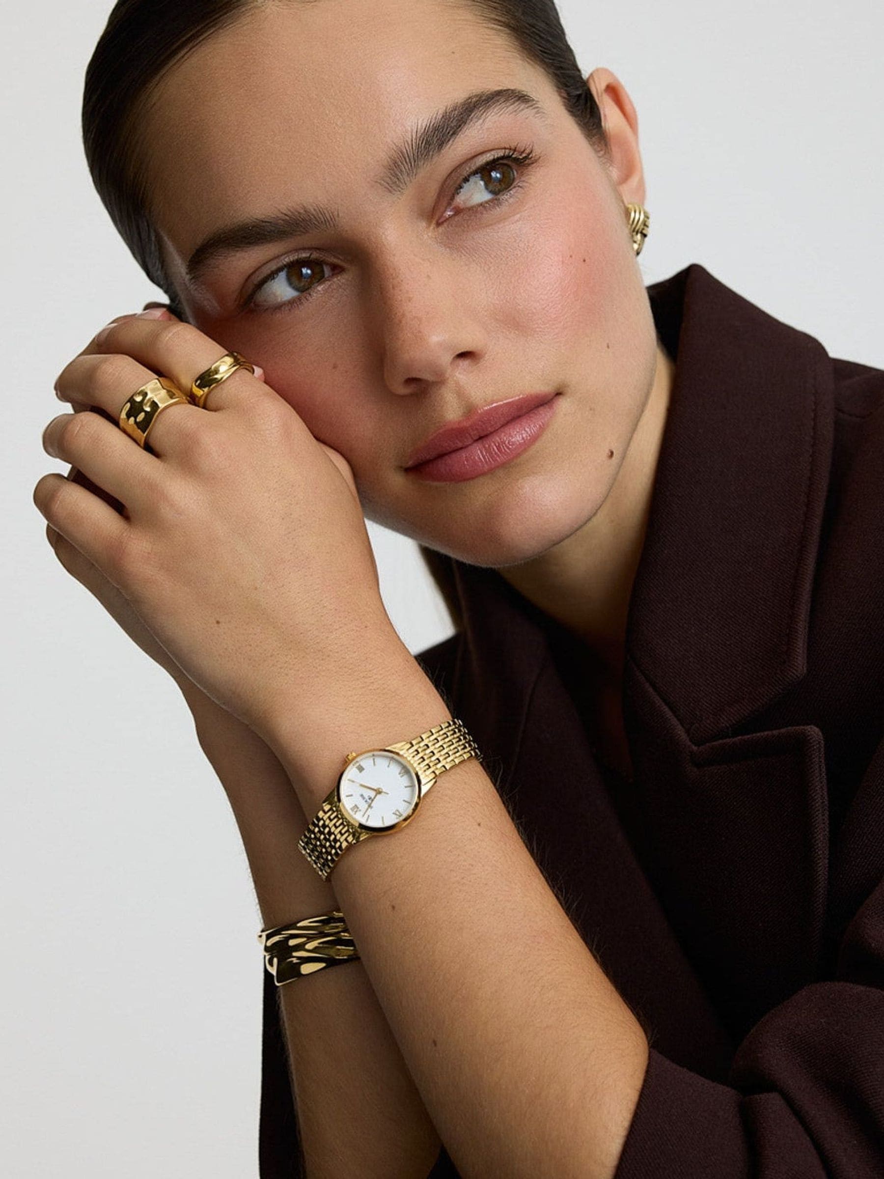 D.LOUISE gold tone classic link watch (British brand)