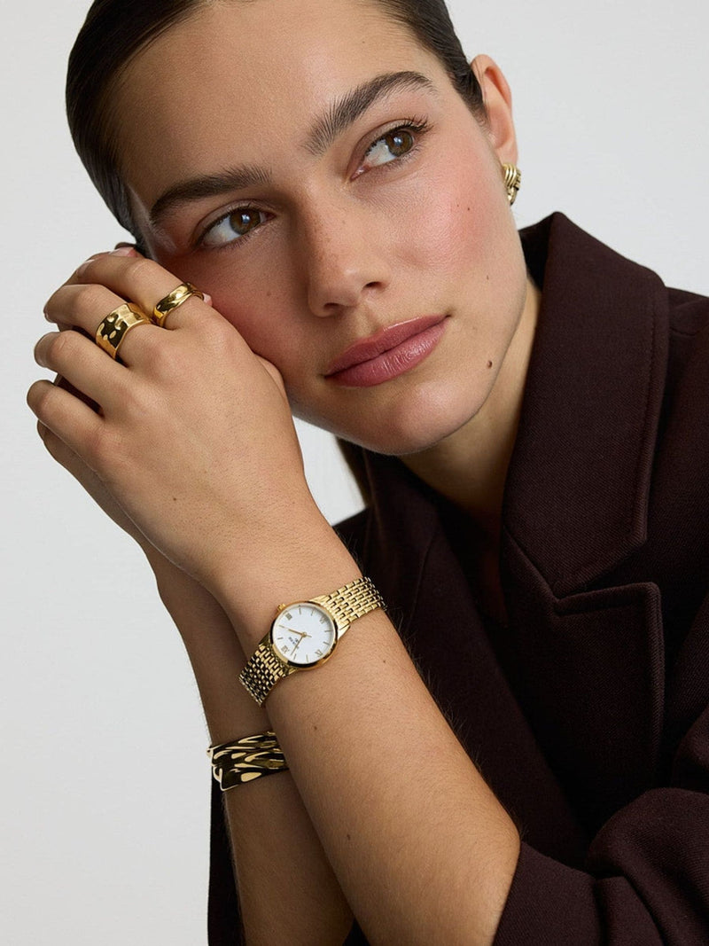 D.LOUISE gold tone classic link watch (British brand)