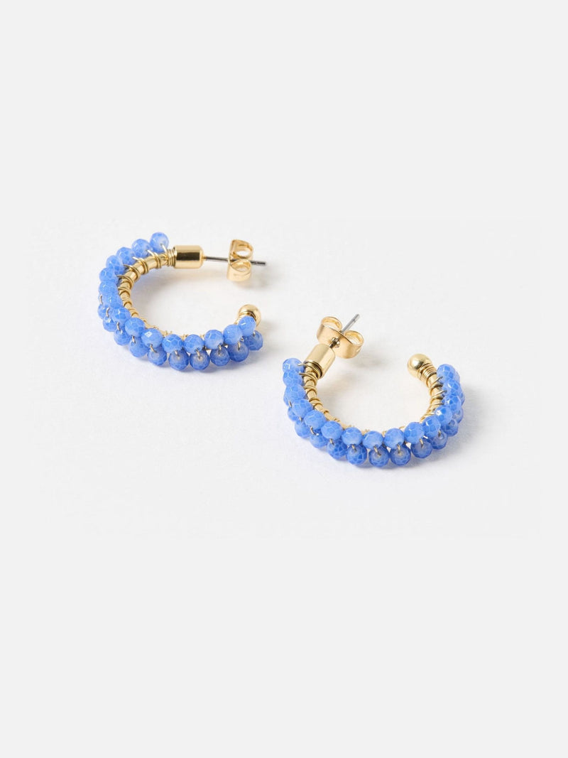 Oliver Bonas blue beaded hoop earrings gold tone, imported from the UK