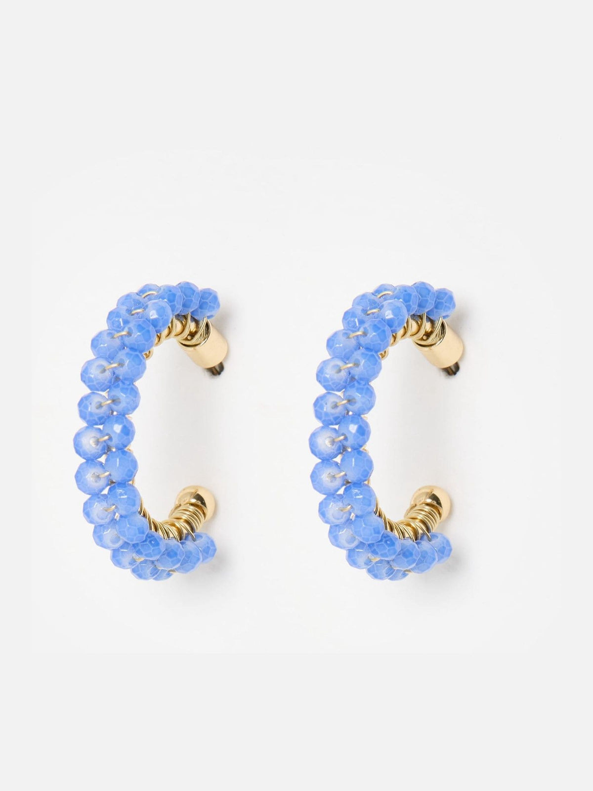 Oliver Bonas blue beaded hoop earrings gold tone, imported from the UK
