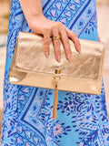 Sosandar gold metallic tassel clutch bag with chain strap, UK version