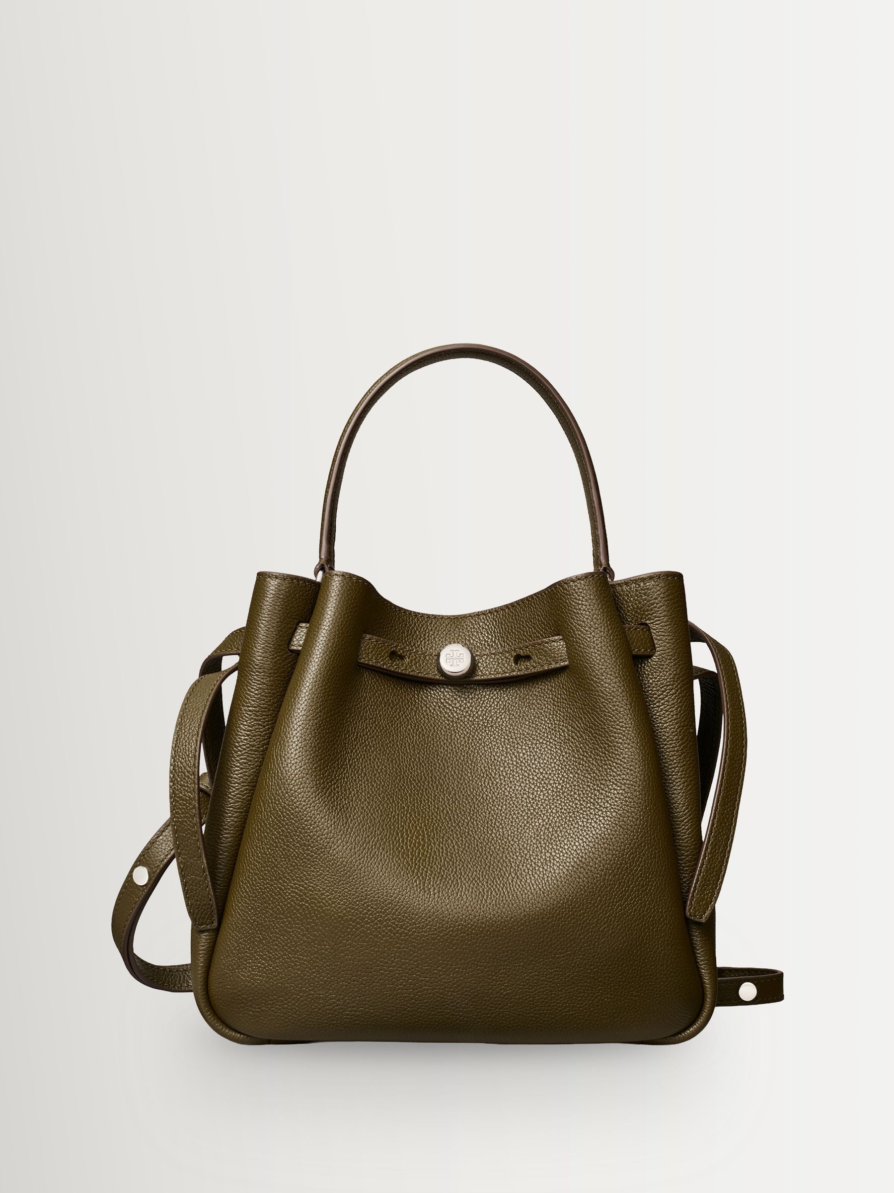 Tory Burch Green Romy Pebbled Bucket Bag