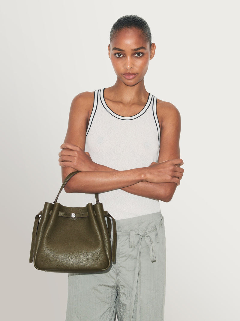 Tory Burch Green Romy Pebbled Bucket Bag