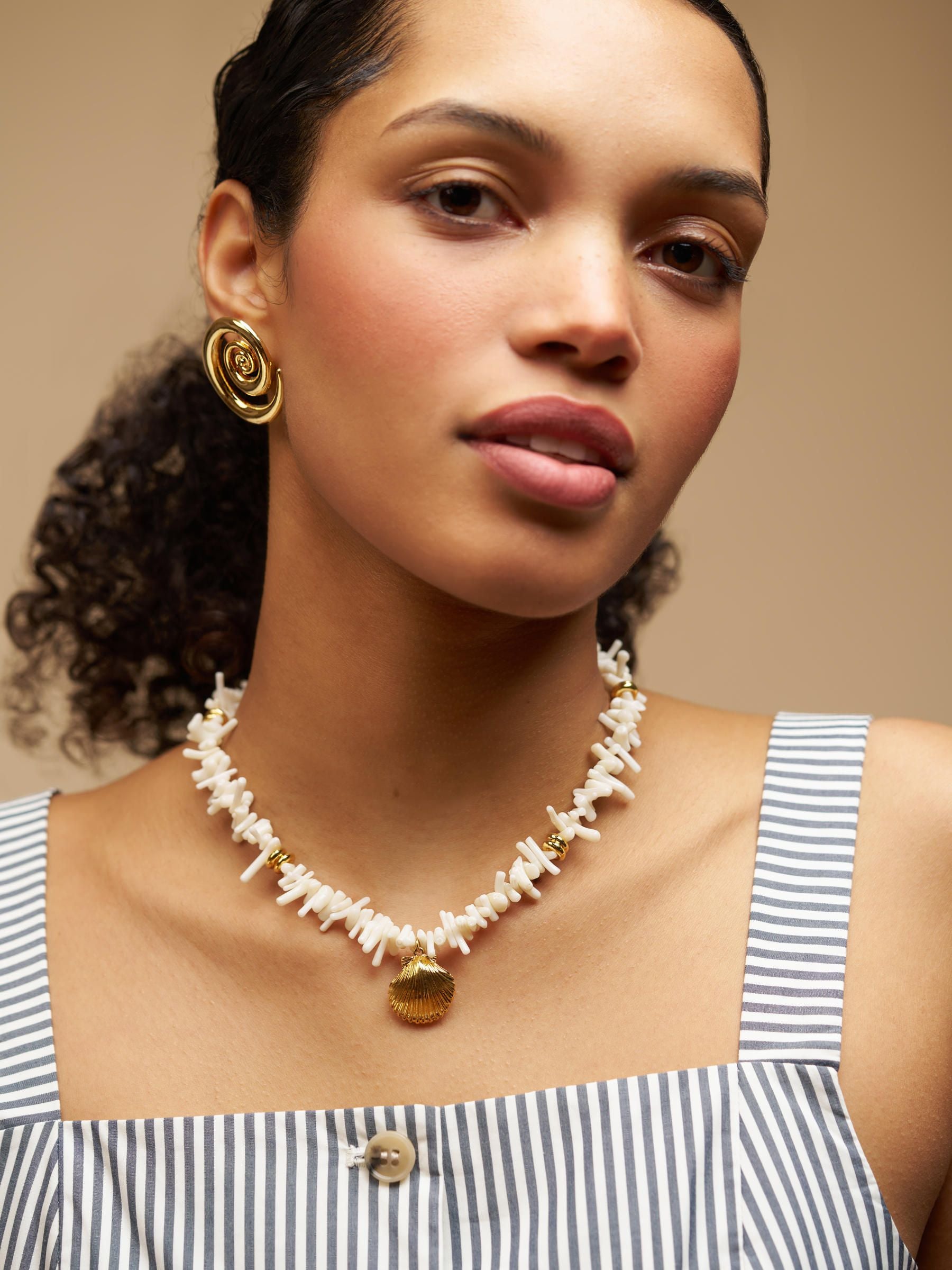 Orelia London gold tone cream coral chip and shell necklace, UK version