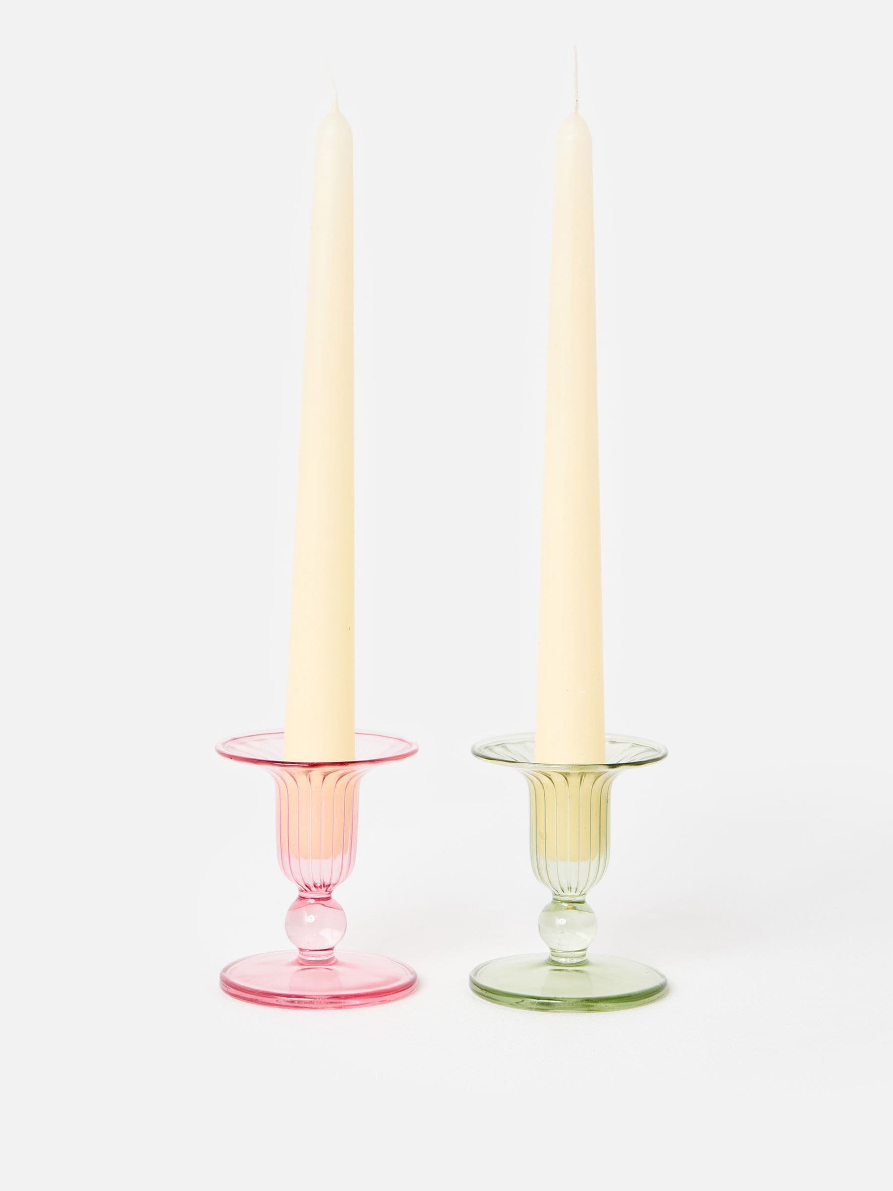 Oliver Bonas pink glass candlestick holders set of 2 - British product