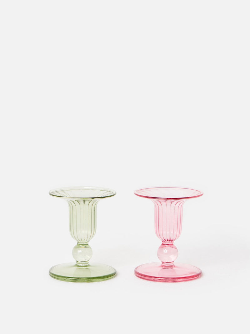 Oliver Bonas pink glass candlestick holders set of 2 - British product