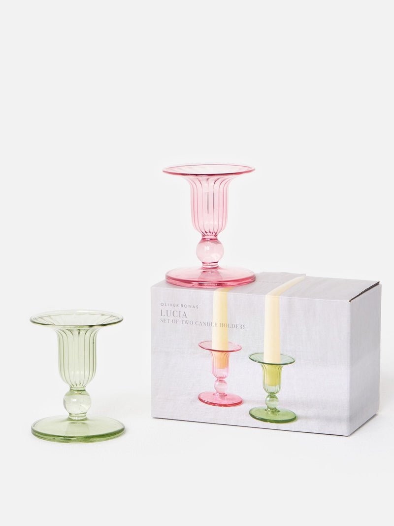 Oliver Bonas pink glass candlestick holders set of 2 - British product