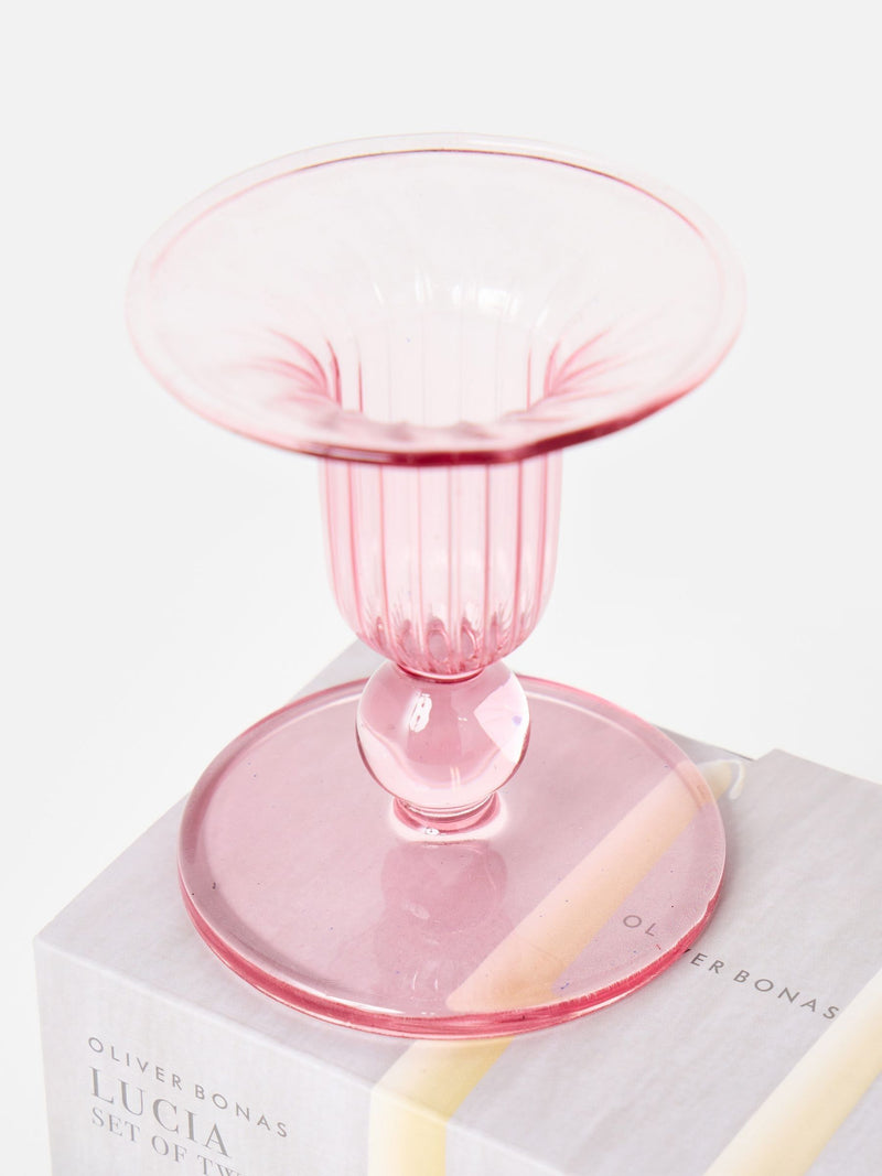 Oliver Bonas pink glass candlestick holders set of 2 - British product