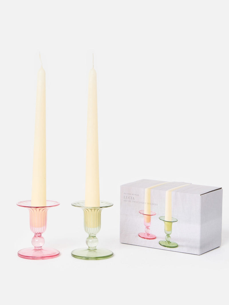 Oliver Bonas pink glass candlestick holders set of 2 - British product