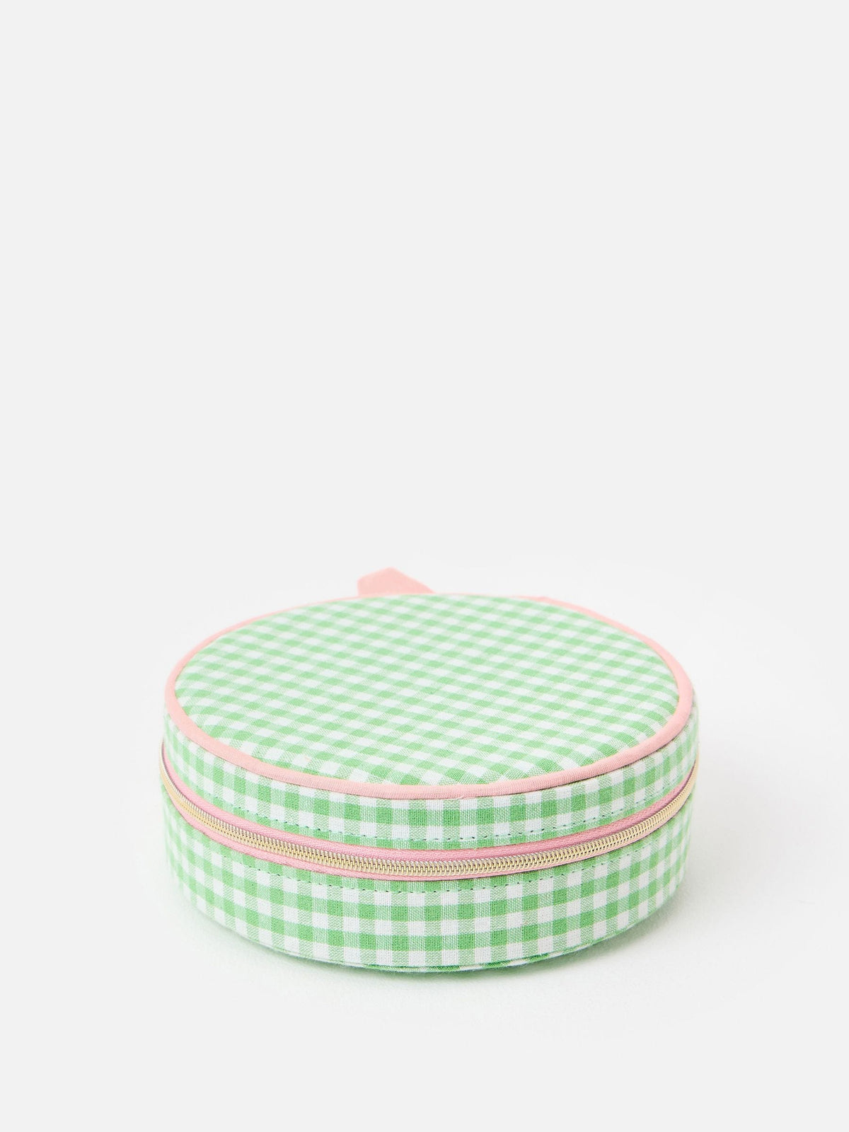 Oliver Bonas green gingham round jewellery box - British product