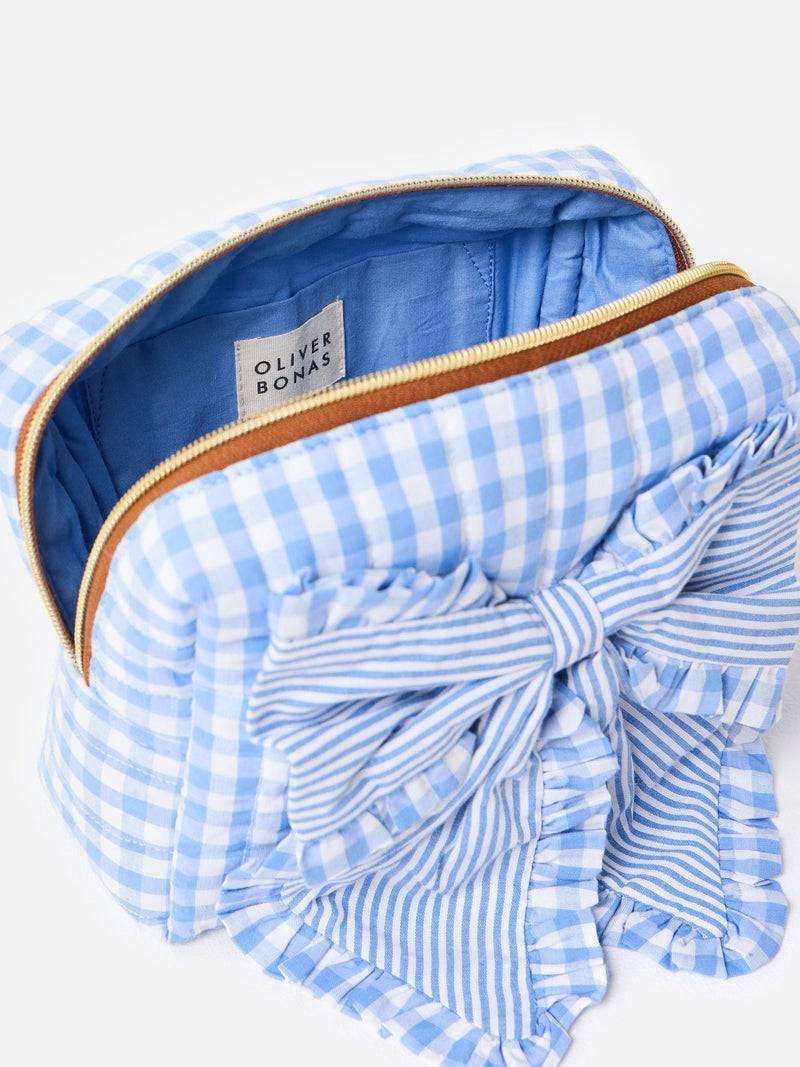 Oliver Bonas blue gingham bow wash bag (British brand)