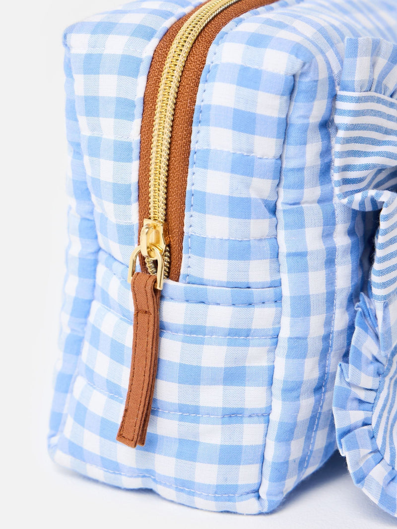 Oliver Bonas blue gingham bow wash bag (British brand)
