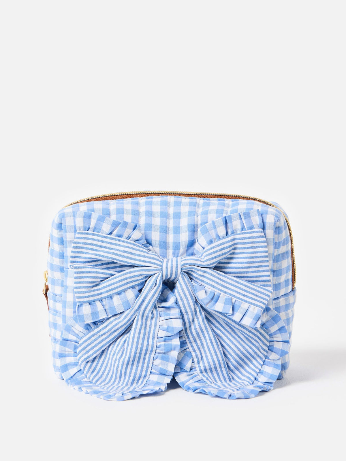 Oliver Bonas blue gingham bow wash bag (British brand)