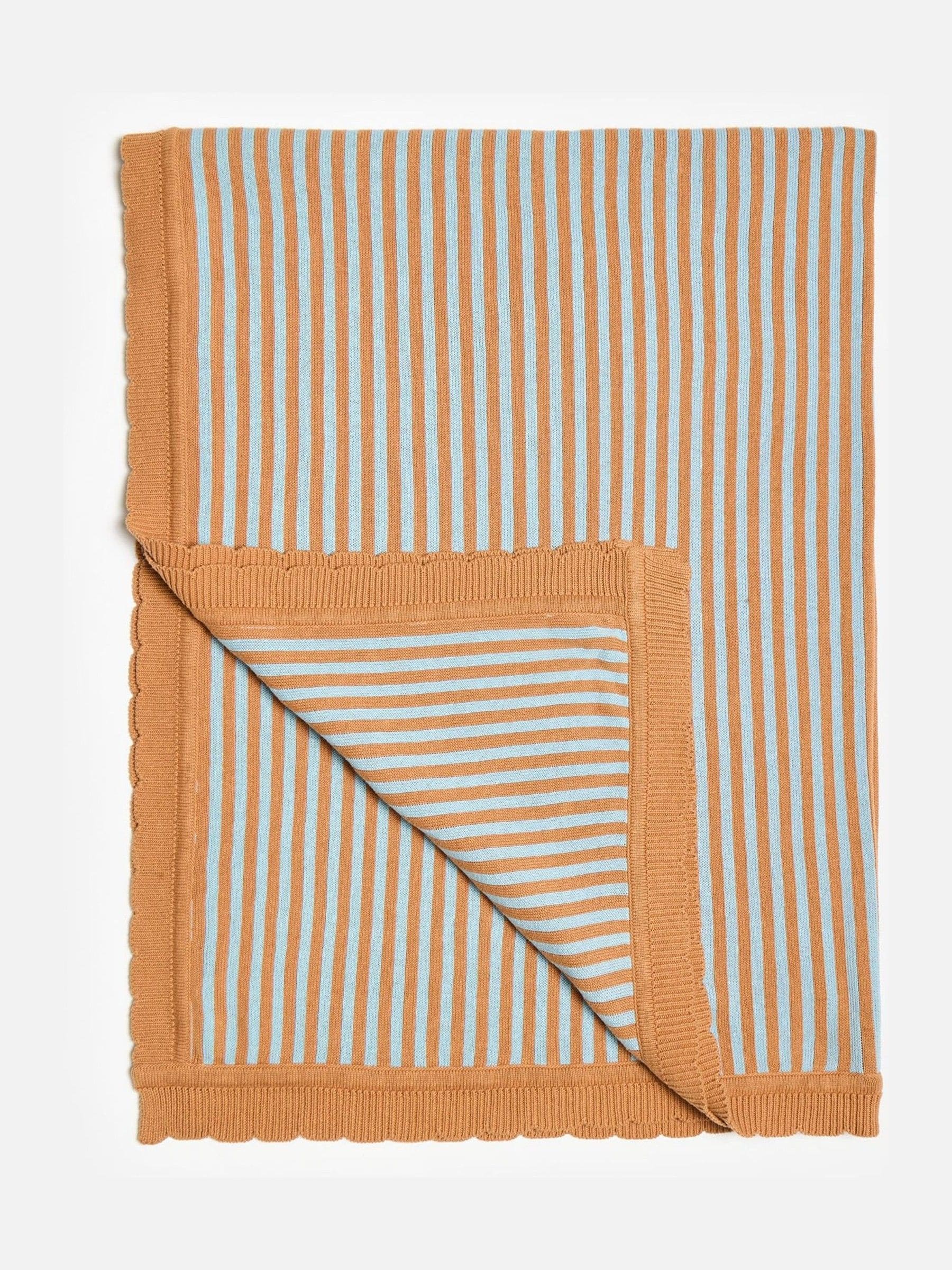 Oliver Bonas blue terracotta stripe knitted throw, UK version