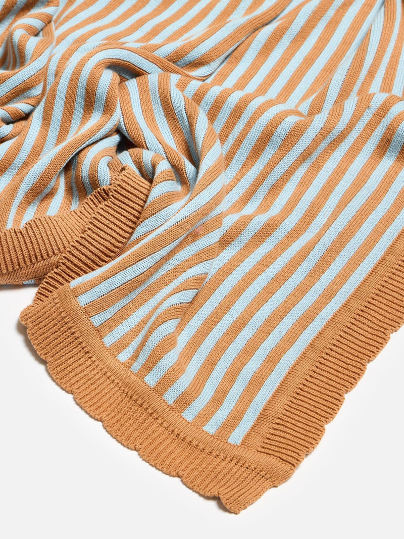 Oliver Bonas blue terracotta stripe knitted throw, UK version