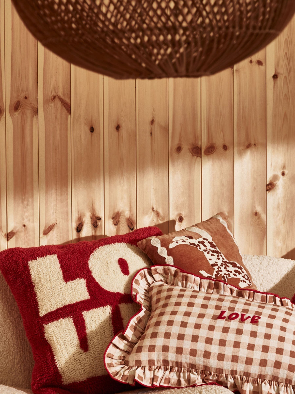 Oliver Bonas red love tufted cushion cover 45x45cm, UK version