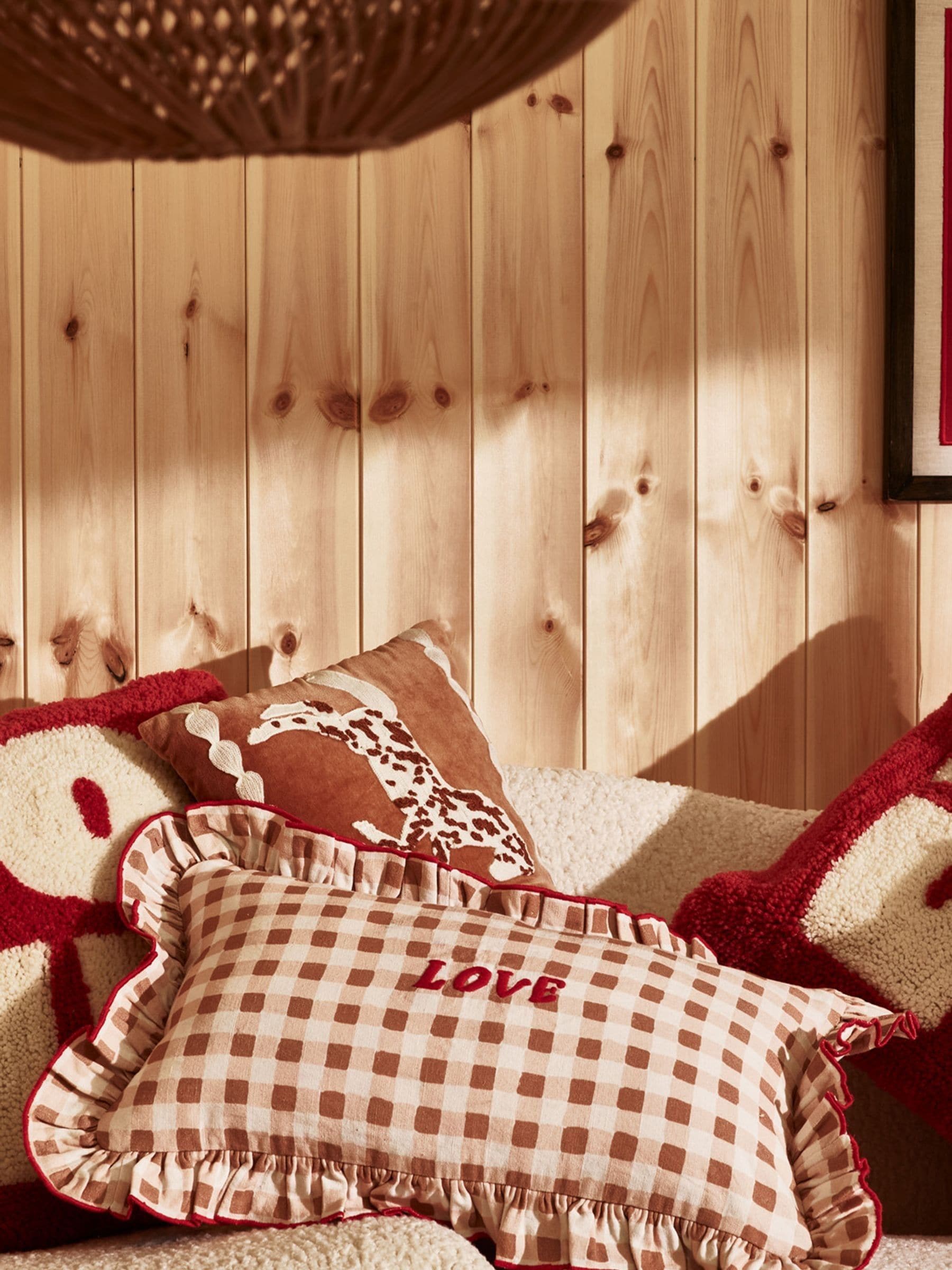 Oliver Bonas Love Gingham cushion cover 50x30cm, imported from the UK