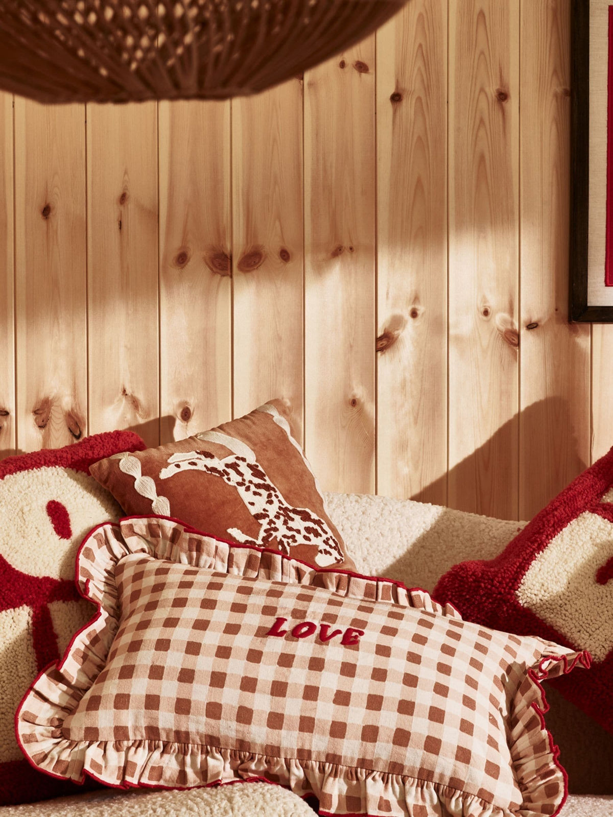 Oliver Bonas Love Gingham cushion cover 50x30cm, imported from the UK
