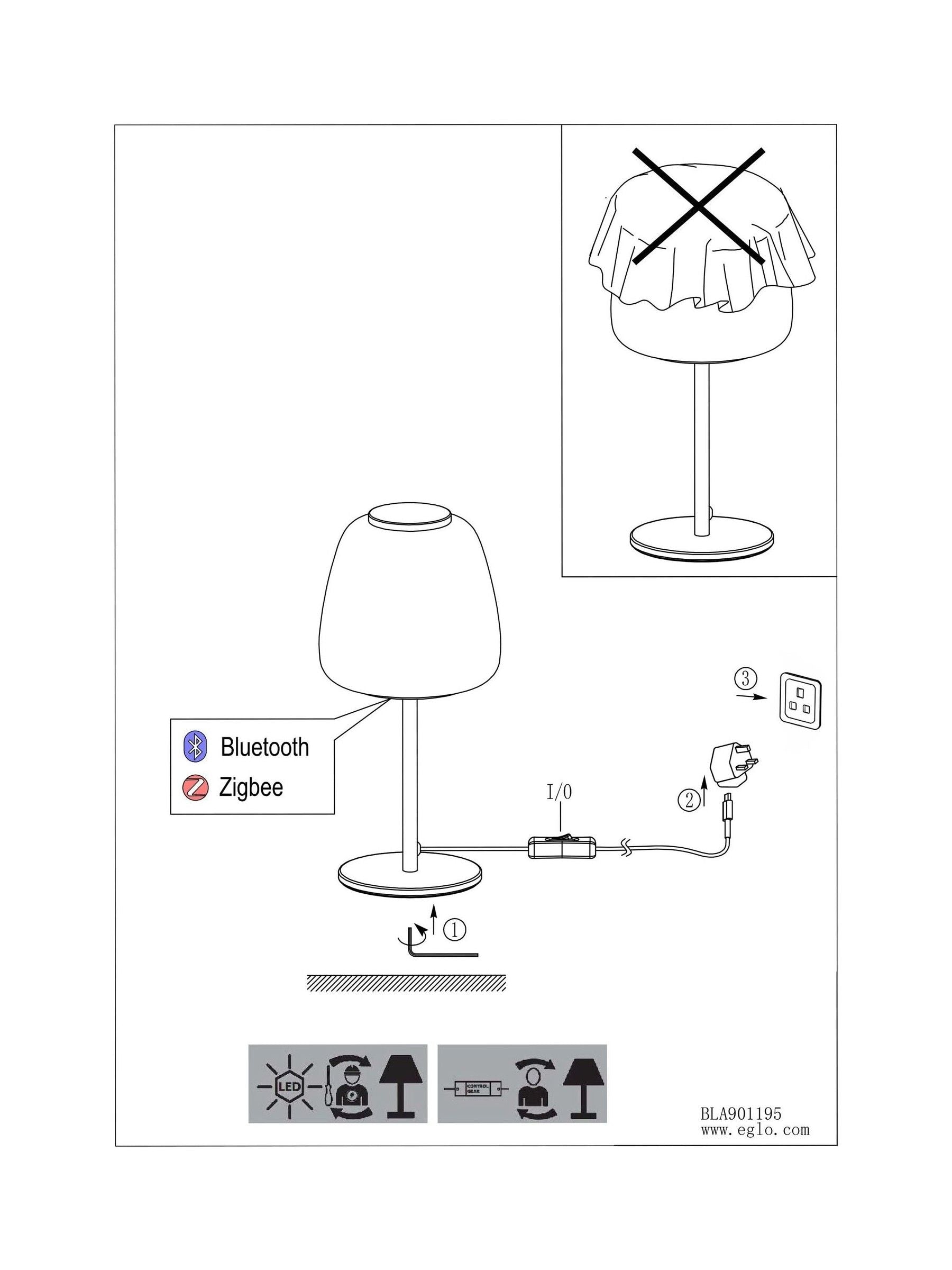 Eglo Alfero-Z smart table lamp black glass (British brand)