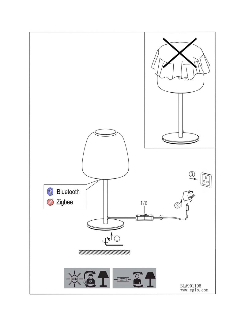 Eglo Alfero-Z smart table lamp black glass (British brand)