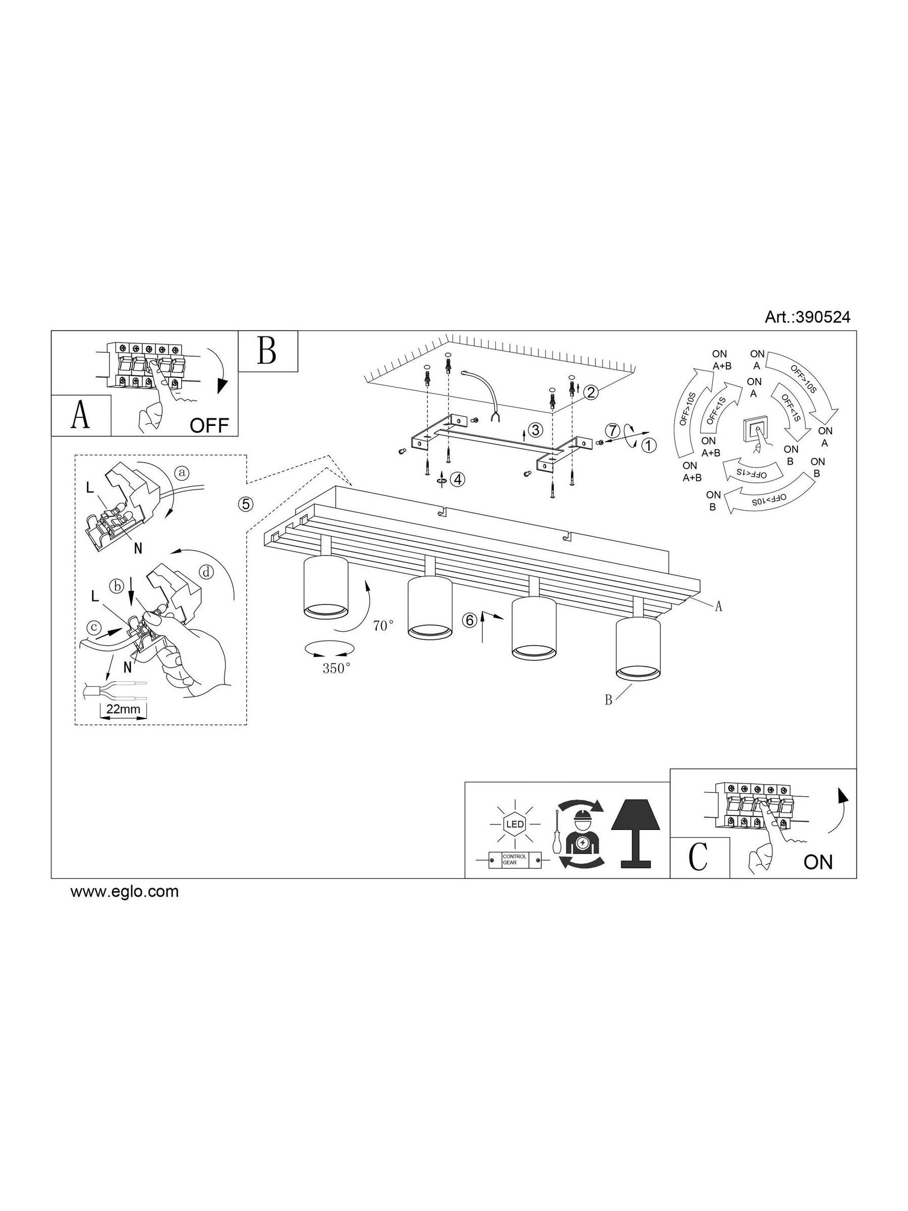 Eglo Gesteira LED ceiling light 4 adjustable spotlights, imported from the UK