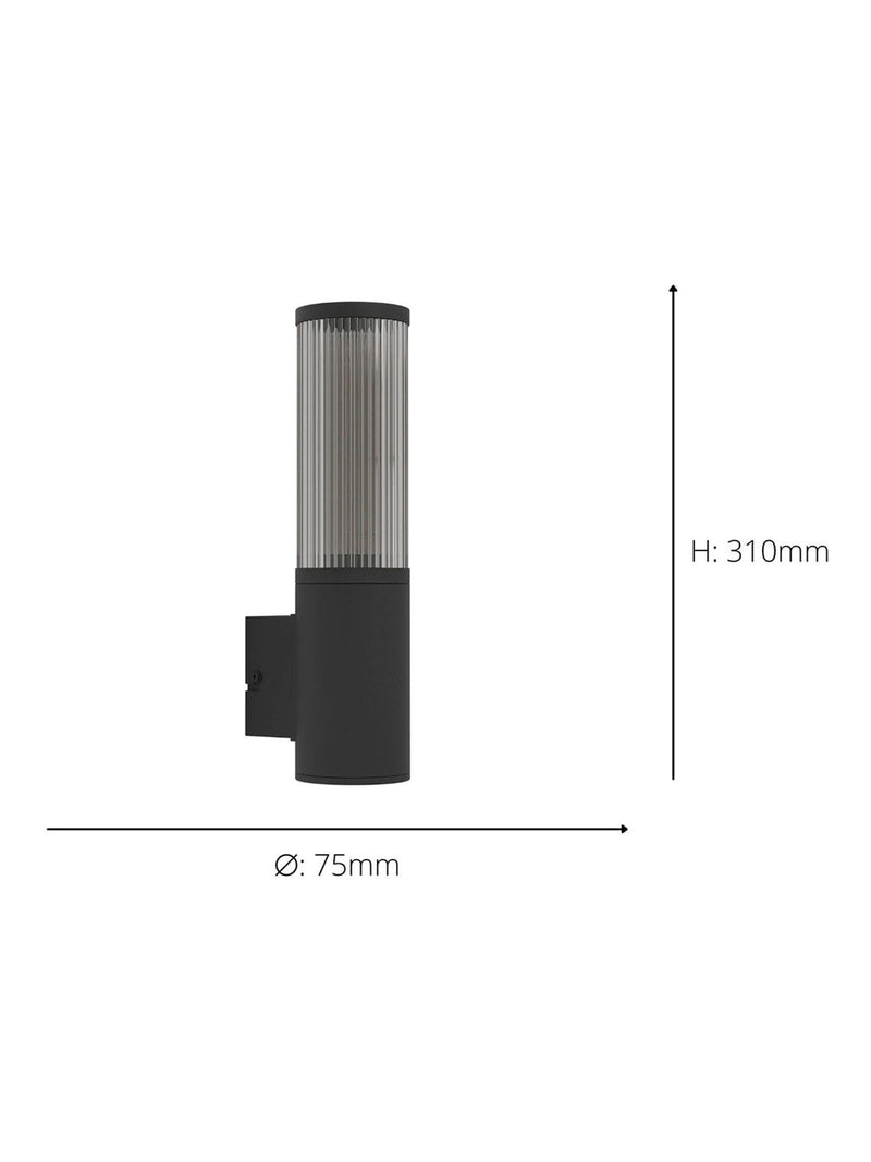 Eglo black outdoor wall light with clear glass, imported from the UK