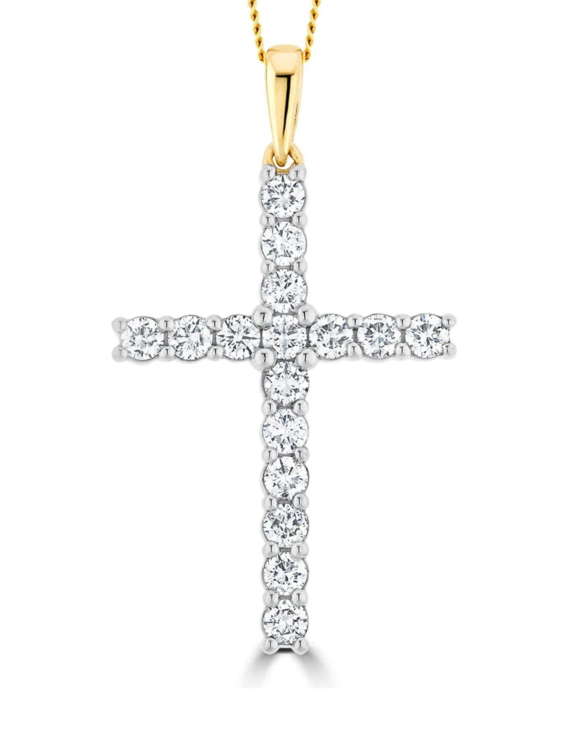 The Diamond Store 9K yellow gold lab diamond cross pendant - British product