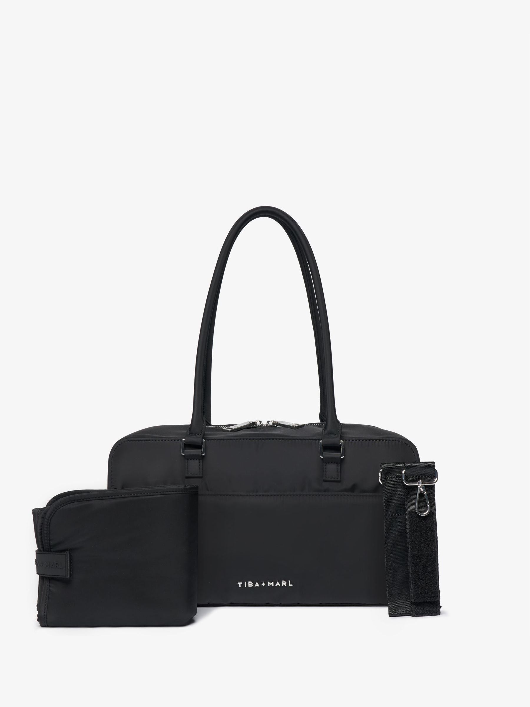 Tiba + Marl Black compact East West bag, imported from the UK