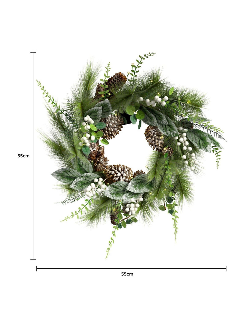 Charles Bentley Pre-Lit Berry & Pinecone Eucalyptus Wreath 55cm - British product