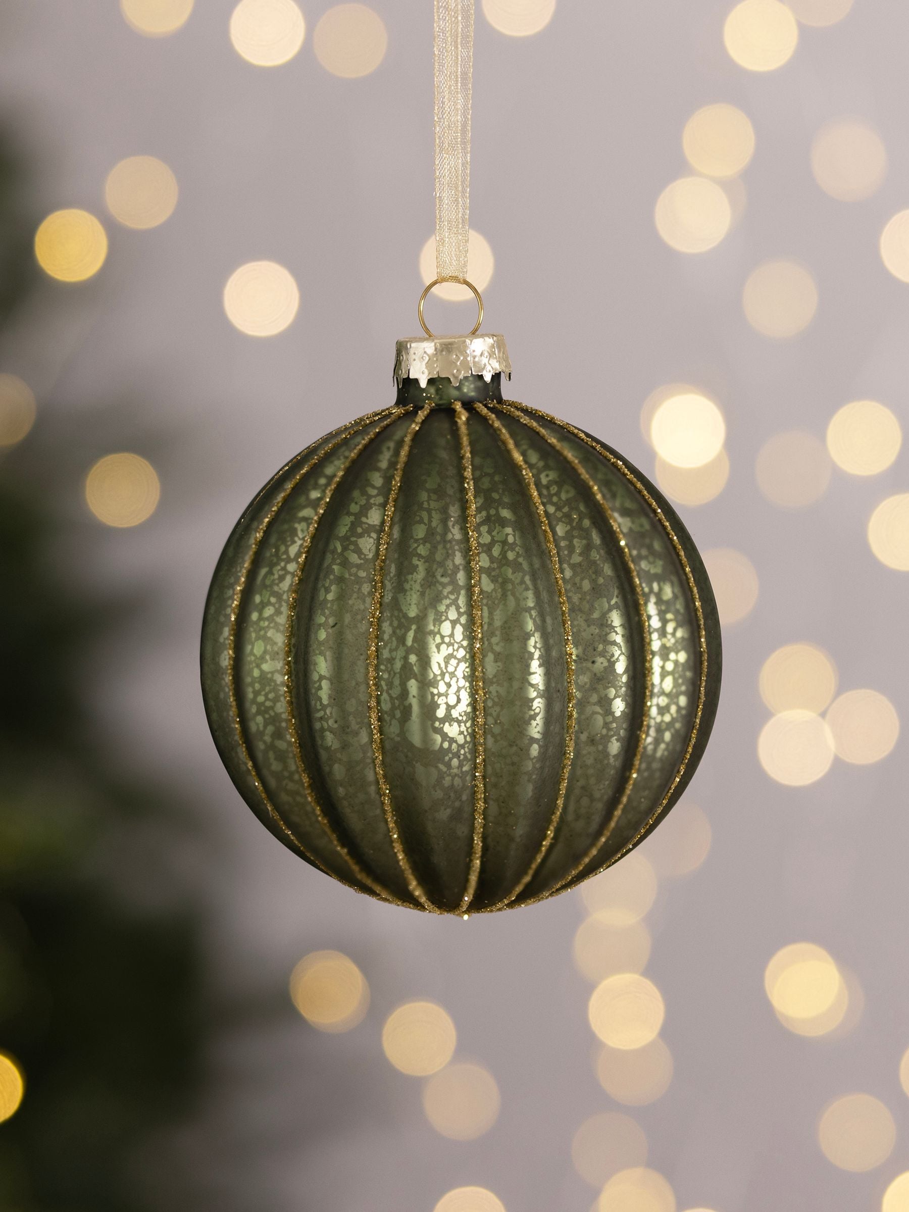 Charles Bentley 12 piece green glass Christmas baubles - British product