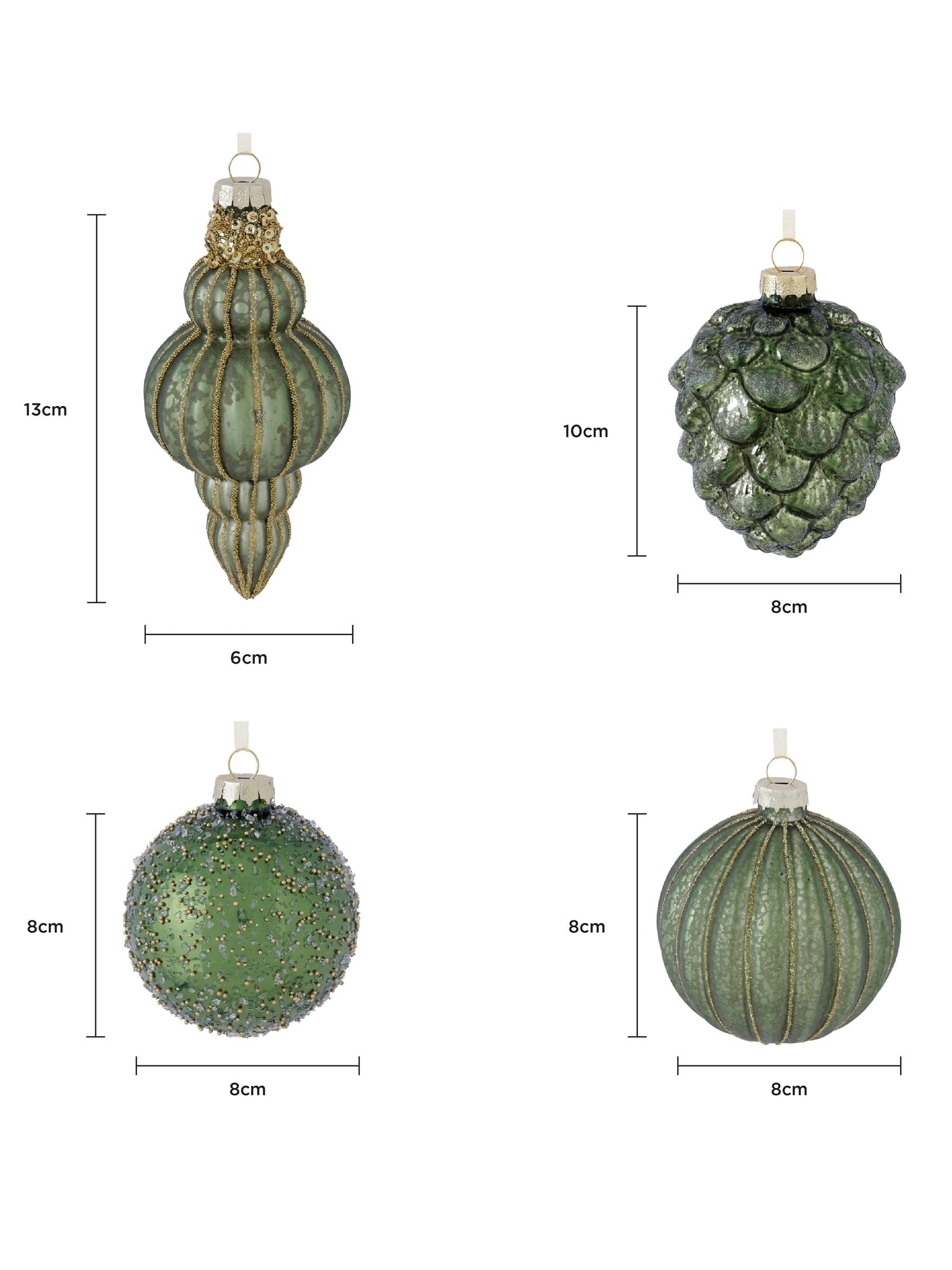 Charles Bentley 12 piece green glass Christmas baubles - British product