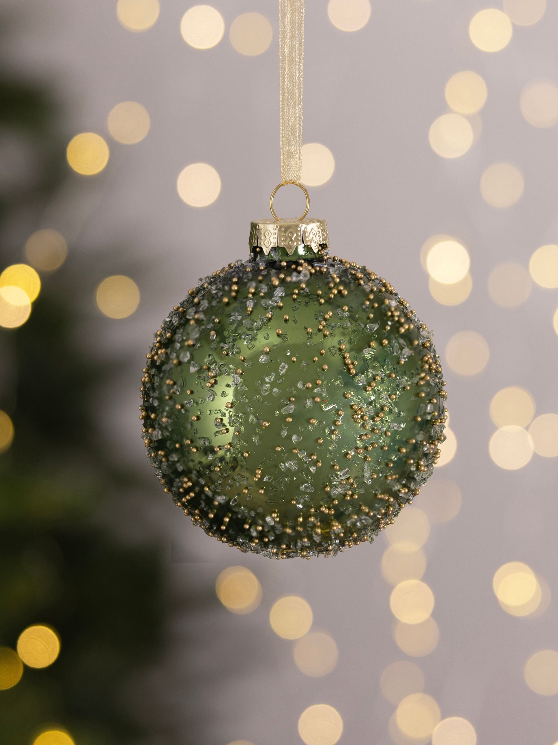Charles Bentley 12 piece green glass Christmas baubles - British product