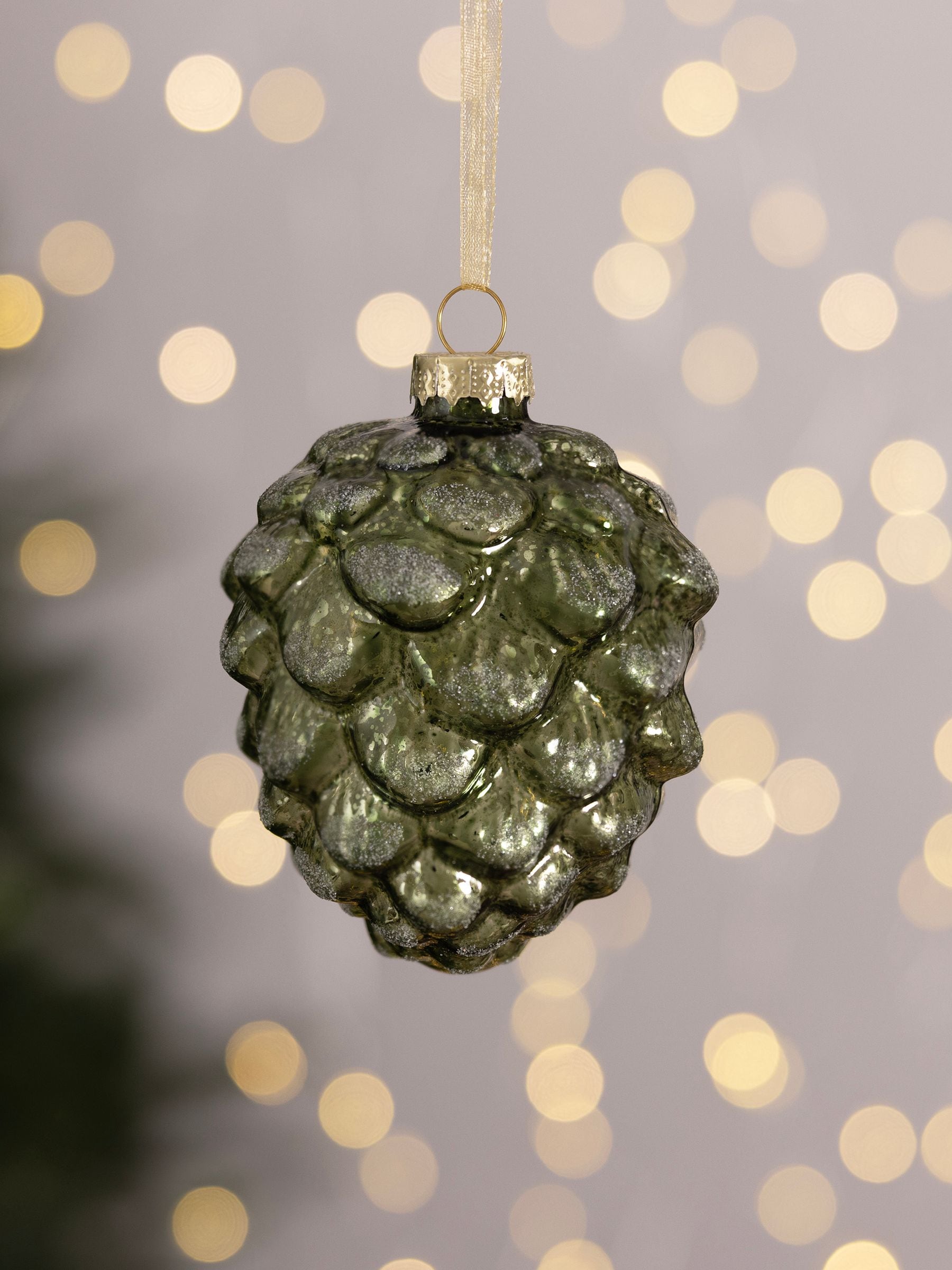 Charles Bentley 12 piece green glass Christmas baubles - British product