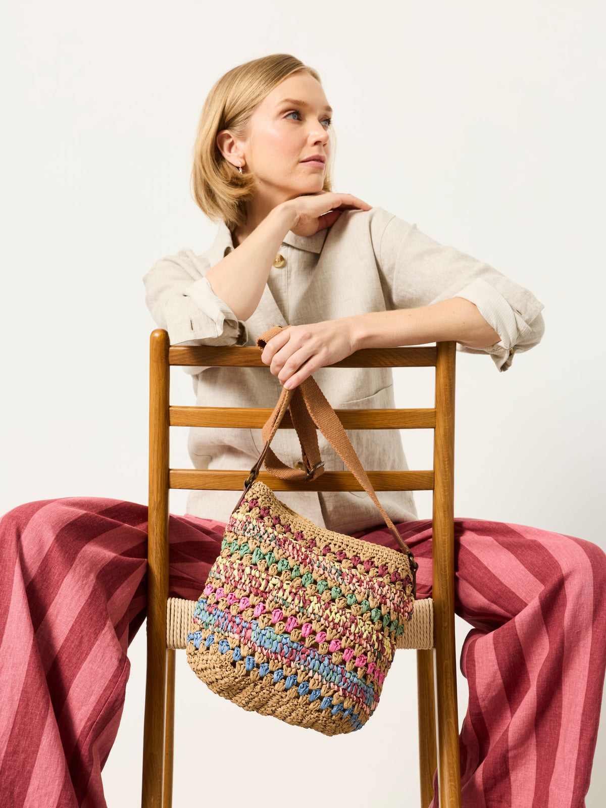 FatFace multi raffia woven crossbody bag (British brand)