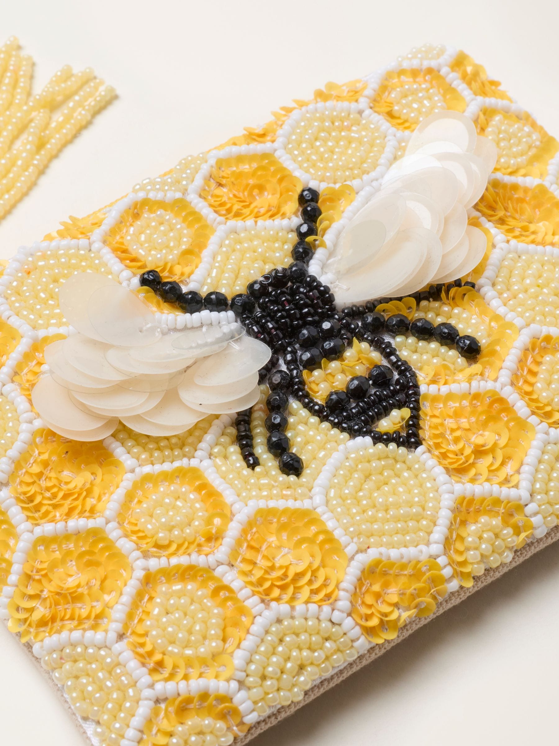 FatFace yellow bee beaded sequin pouch 10cm by 14cm - British product