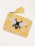FatFace yellow bee beaded sequin pouch 10cm by 14cm - British product