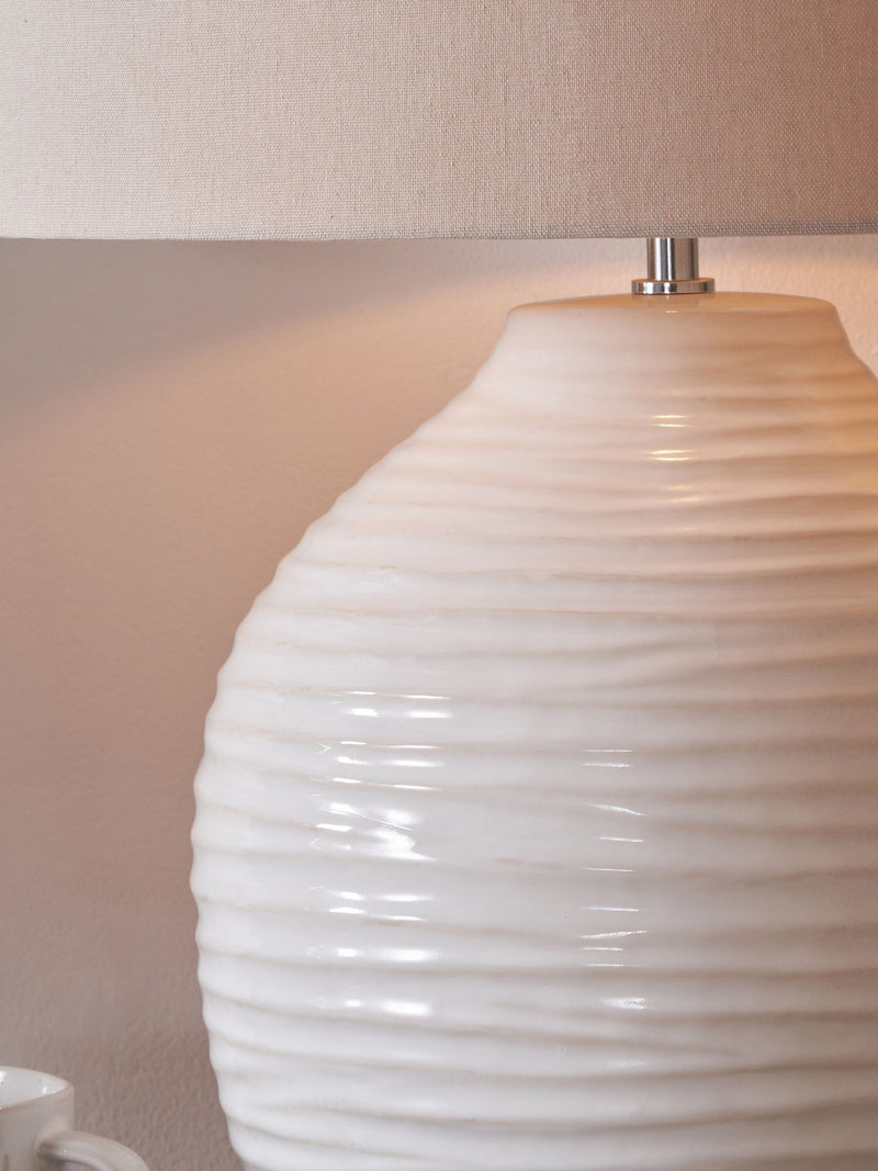 Pacific white Linnea grooved ceramic table lamp, UK version