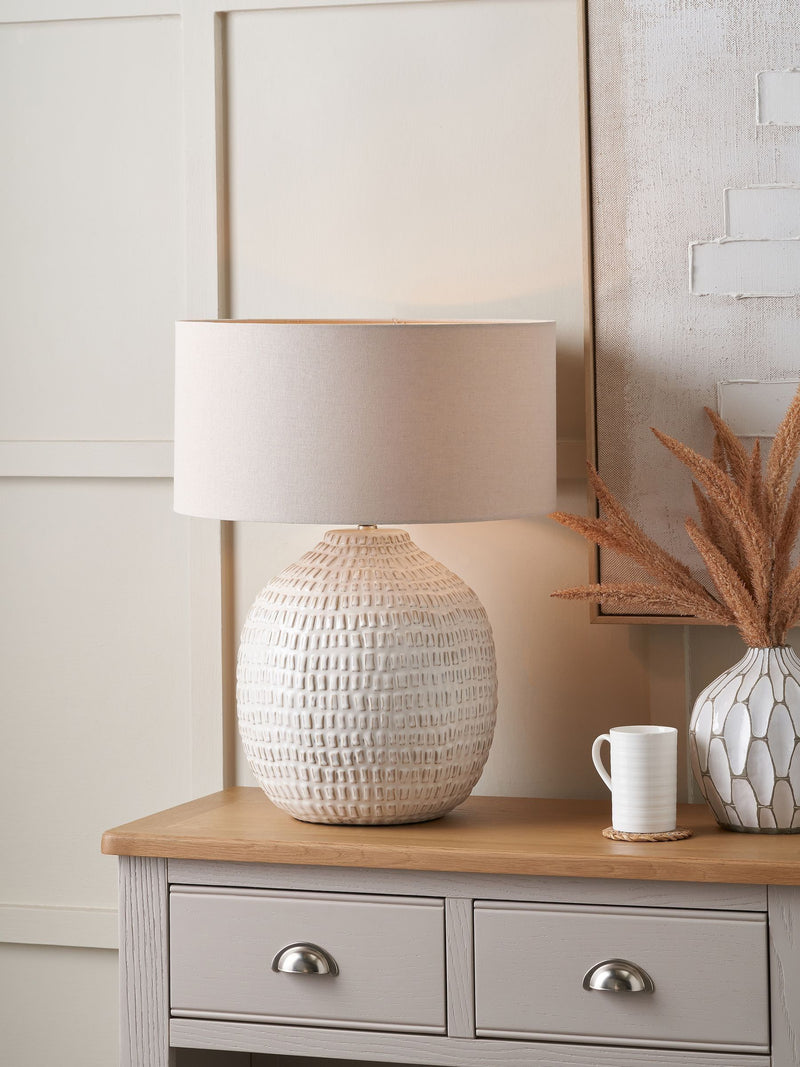 Pacific ceramic table lamp with textured base and shade - British product