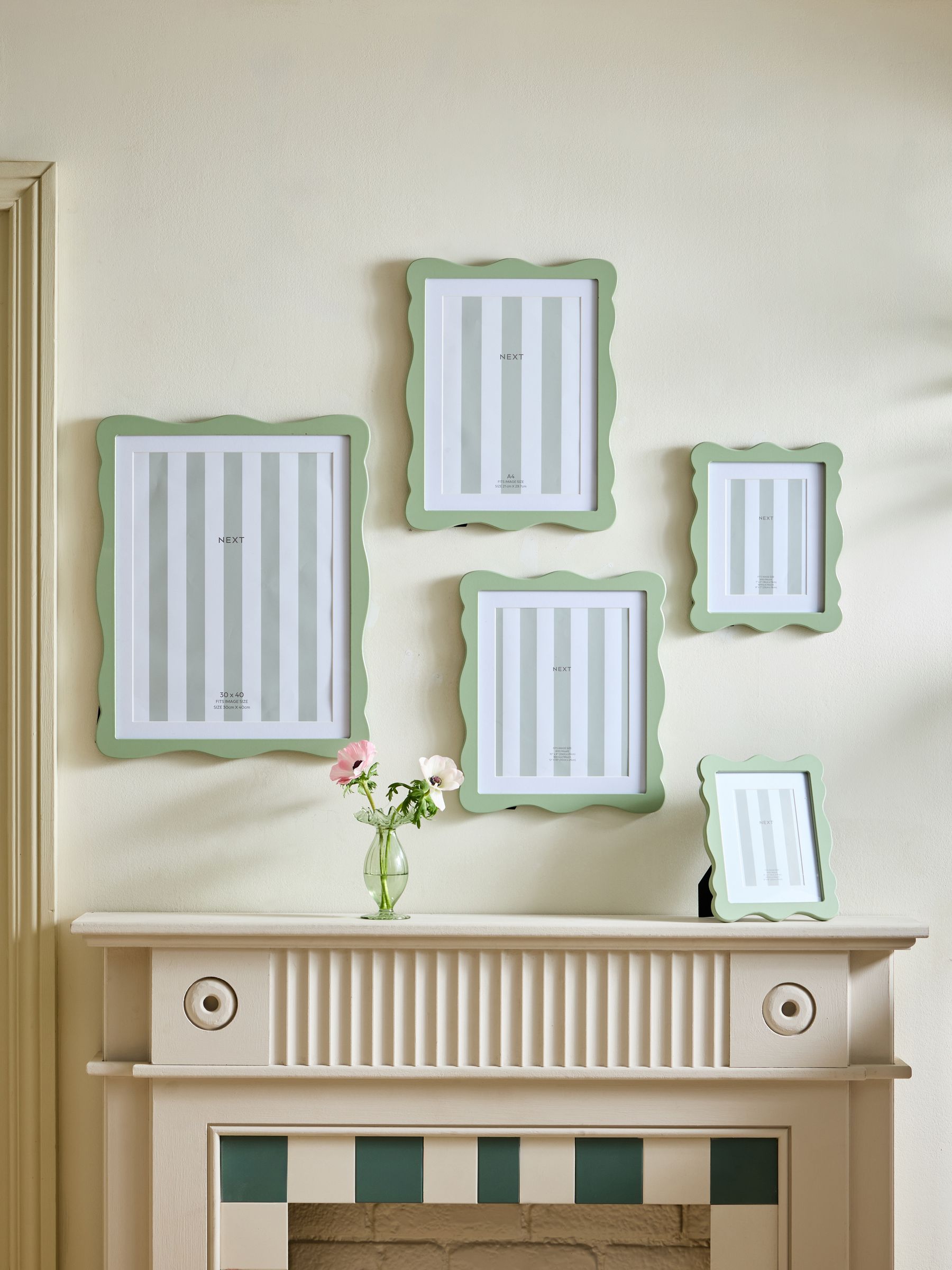 Sage green wavy wooden photo frame, UK version