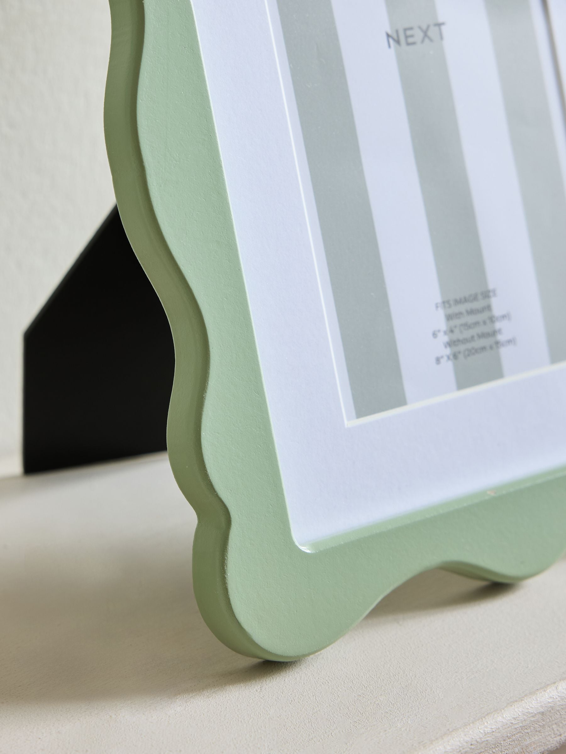 Sage green wavy wooden photo frame, UK version