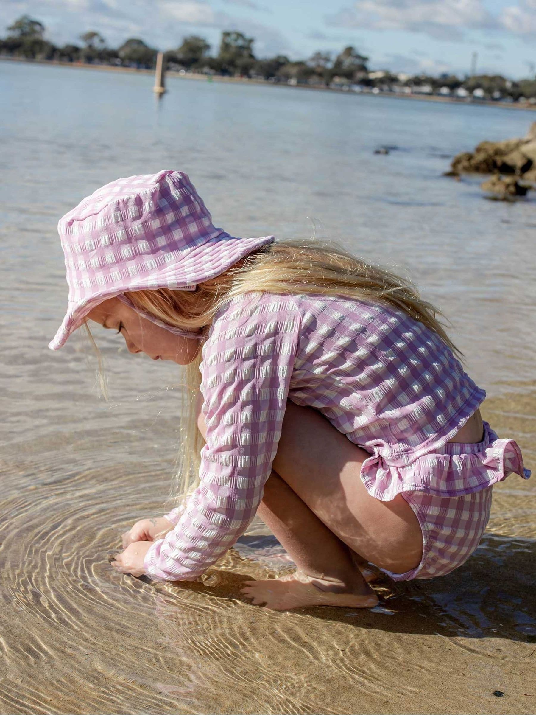 Purebaby pink broad brim swim hat (British brand)
