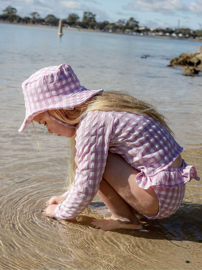 Purebaby pink broad brim swim hat (British brand)