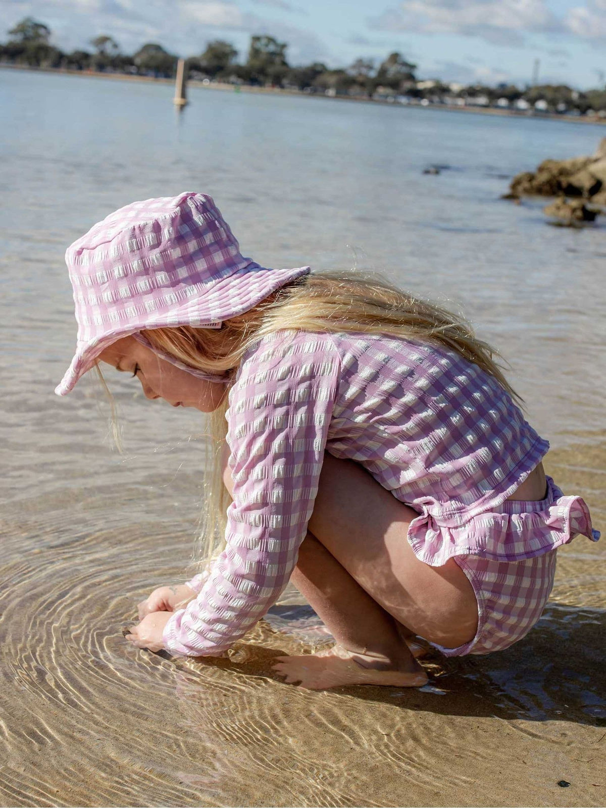 Purebaby pink broad brim swim hat (British brand)