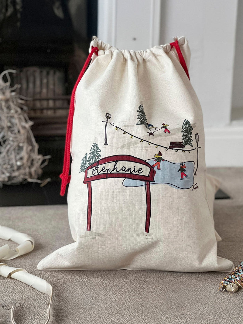 Solesmith personalised Santa sack ice skating scene - British product